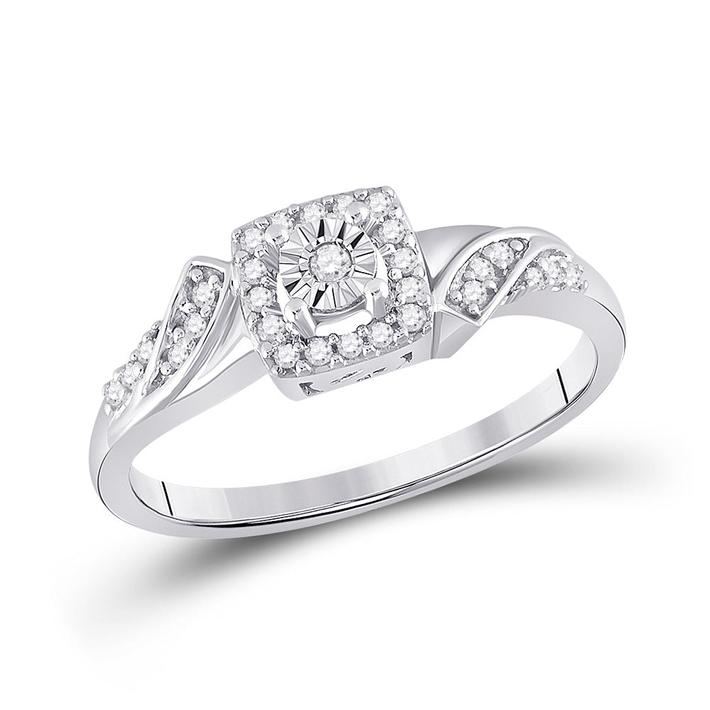 Sterling Silver Womens Round Diamond Square Ring 1/6 Cttw, Womens Size: 5-10