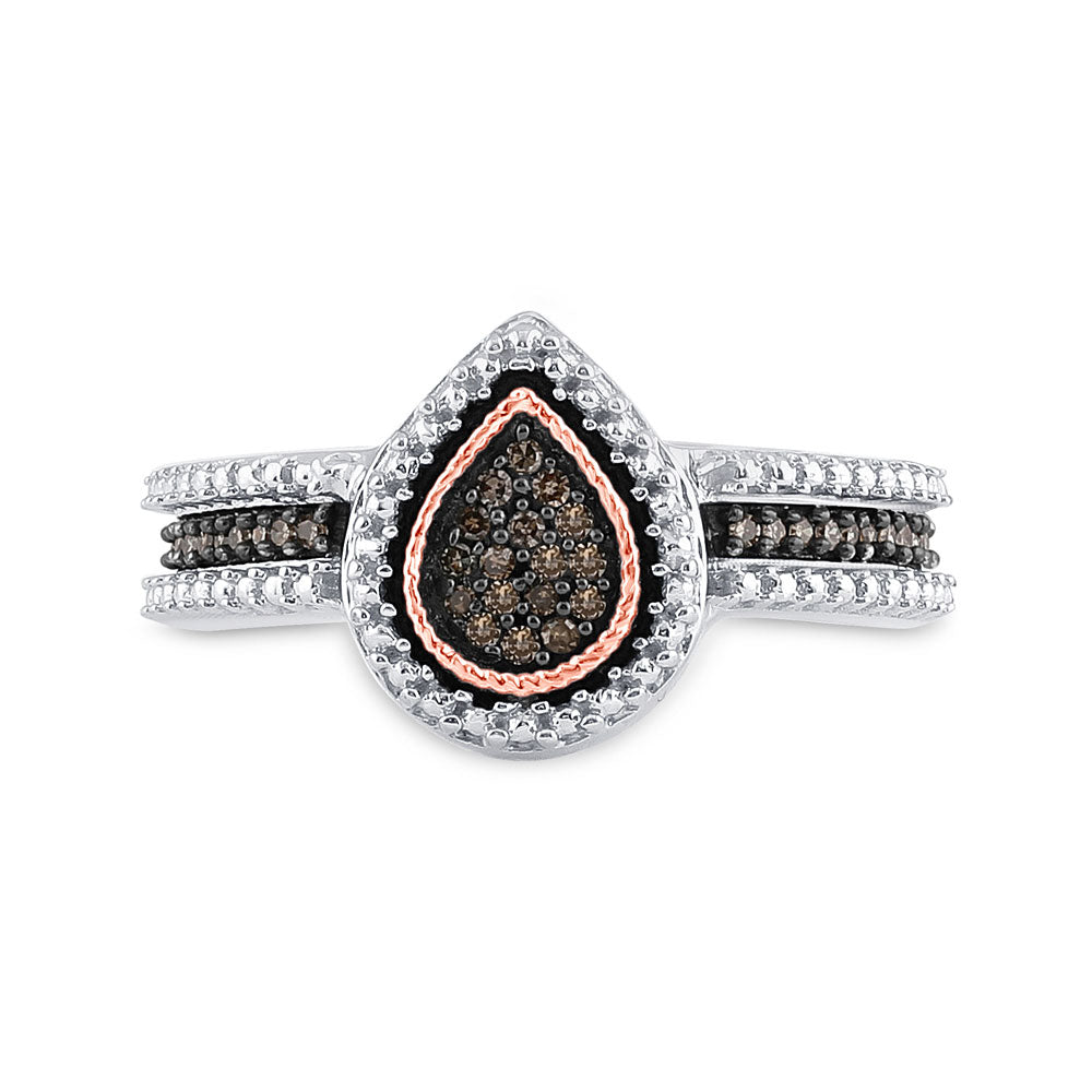 Sterling Silver Womens Round Brown Diamond Teardrop Cluster Ring 1/6 Cttw, Womens Size: 5-10