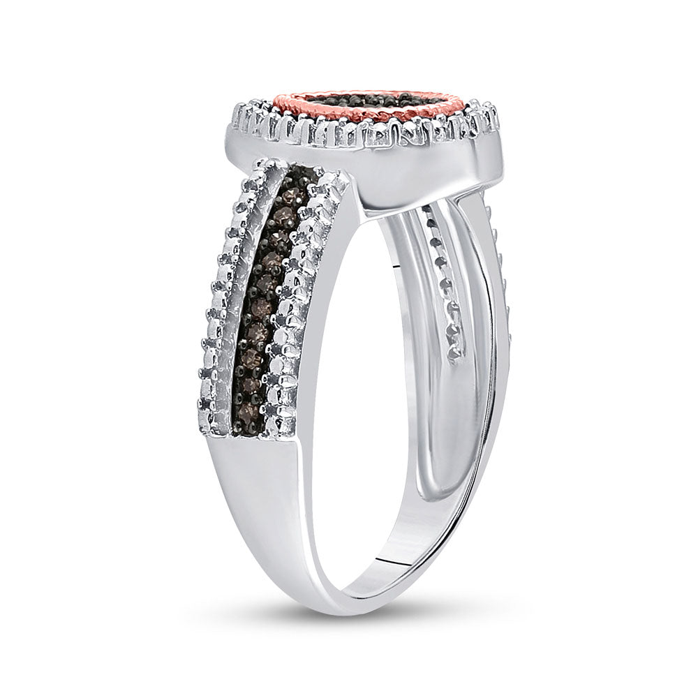Sterling Silver Womens Round Brown Diamond Teardrop Cluster Ring 1/6 Cttw, Womens Size: 5-10