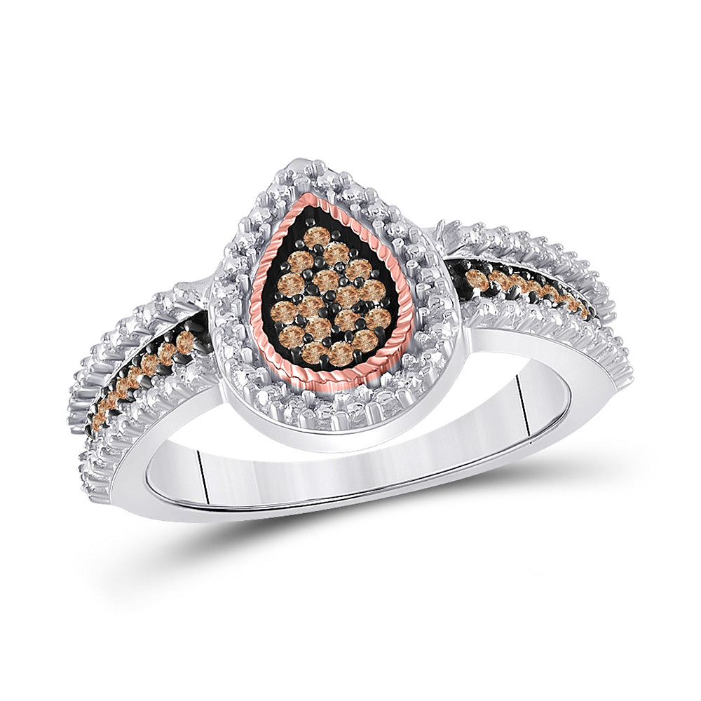 Sterling Silver Womens Round Brown Diamond Teardrop Cluster Ring 1/6 Cttw, Womens Size: 5-10