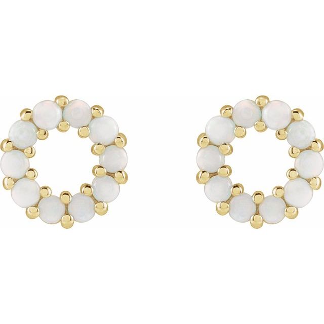 14K Yellow Gold 2 Mm Round Friction Back Polished White Opal Cabochon Earrings