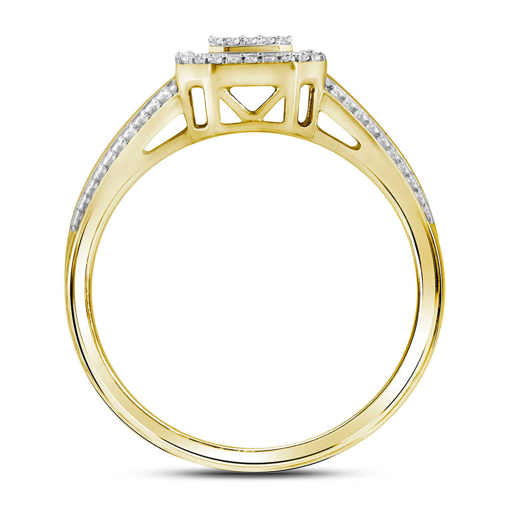 10K Yellow Gold Round Diamond Square Cluster Bridal Wedding Engagement Ring 1/10 Cttw, Womens Size: 5-10