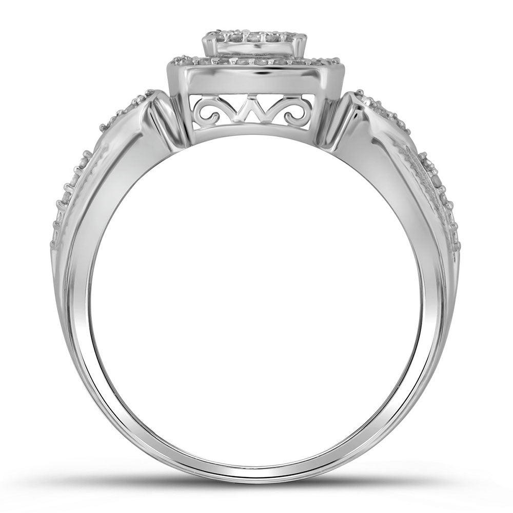 10K White Gold Womens Round Diamond Square Halo Cluster Ring 1/5 Cttw, Womens Size: 5-10