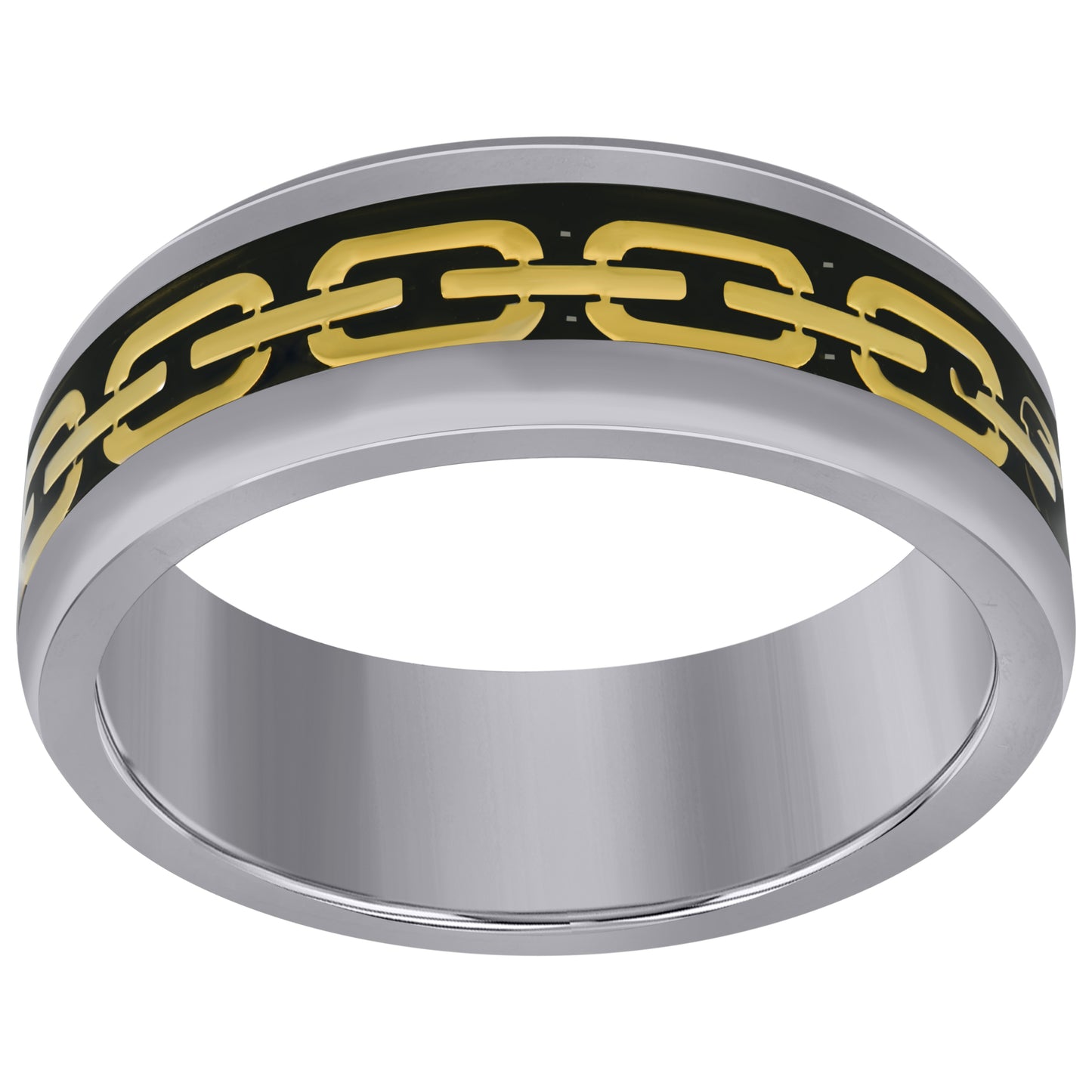 Titanium Black Yellow Tone Chain Comfort Fit Bridal Anniversary Engagement Wedding Band 8mm Sizes 8 - 13