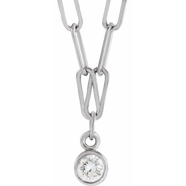 14K White Gold 1-Stone Round 3 Mm I1, G-H 16 In Polished 1/10 Ct Natural Diamond Bezel-Set Necklace