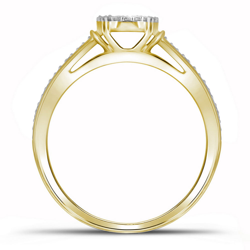 10K Yellow Gold Round Diamond Cluster Bridal Wedding Engagement Ring 1/5 Cttw, Womens Size: 5-10