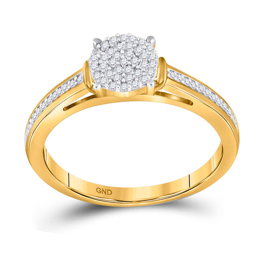 10K Yellow Gold Round Diamond Cluster Bridal Wedding Engagement Ring 1/5 Cttw, Womens Size: 5-10