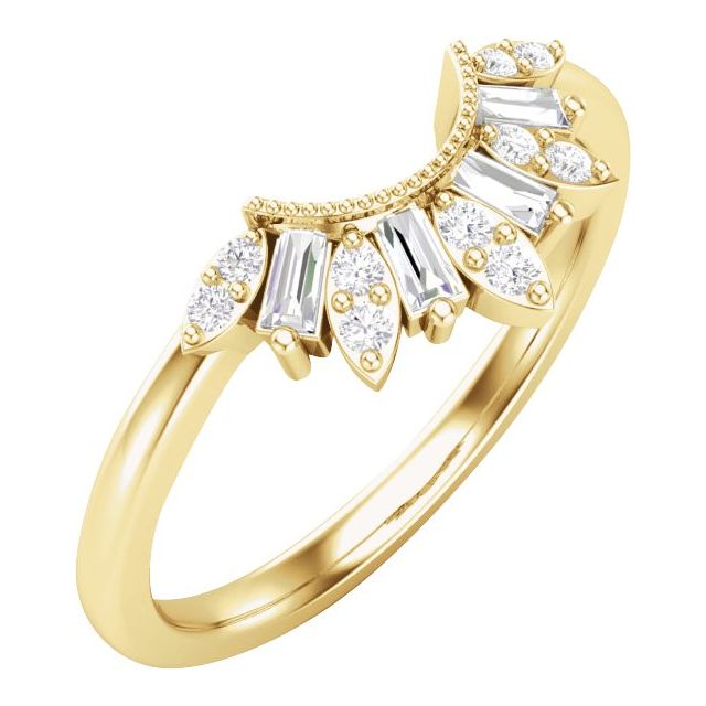 14K Yellow Or White Or Rose Gold Straight Baguette 2.6 X 1.3 Mm Polished 1/5 Ctw Natural Diamond Contour Band, Size 7