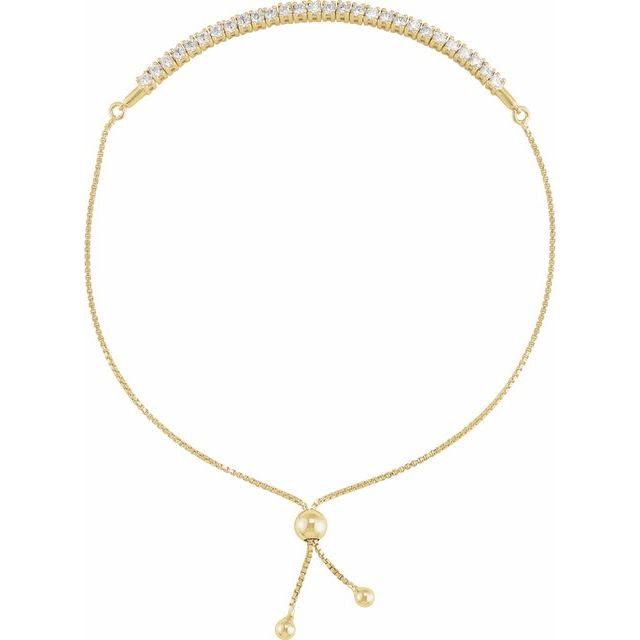 14K Yellow Or White Gold Round 2 Mm 9 1/2 In Si1-Si2, G-H Polished 1 Ctw Lab-Grown Diamond Bolo Bracelet
