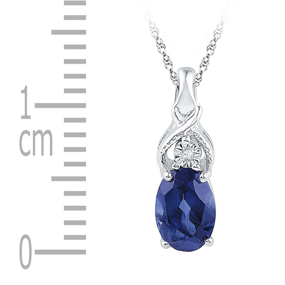 10K White Gold Womens Oval Synthetic Blue Sapphire Solitaire Diamond Pendant 7/8 Cttw