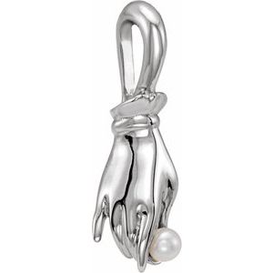 Sterling Silver Pearl 2 Mm Cultured White Seed Pearl Buddha Hand Pendant