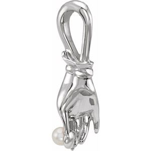 Sterling Silver Pearl 2 Mm Cultured White Seed Pearl Buddha Hand Pendant