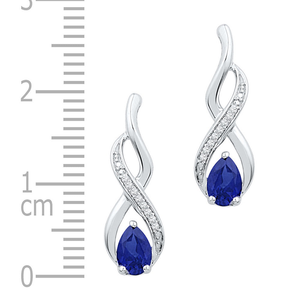 10K White Gold Womens Pear Synthetic Blue Sapphire Diamond Stud Earrings 1 Cttw