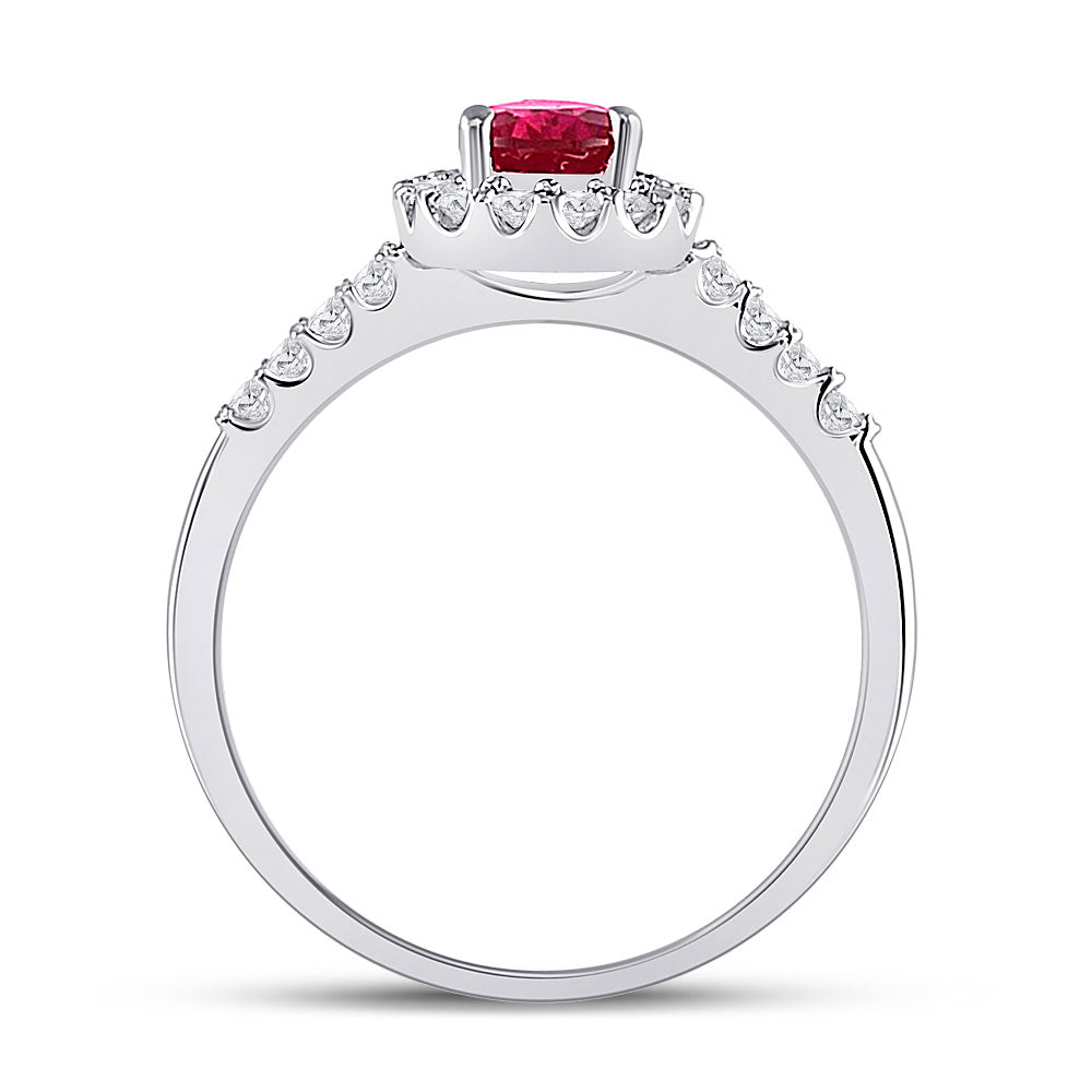 10K White Gold Womens Pear Synthetic Ruby Solitaire Diamond Frame Ring 1-1/5 Cttw, Womens Size: 5-10