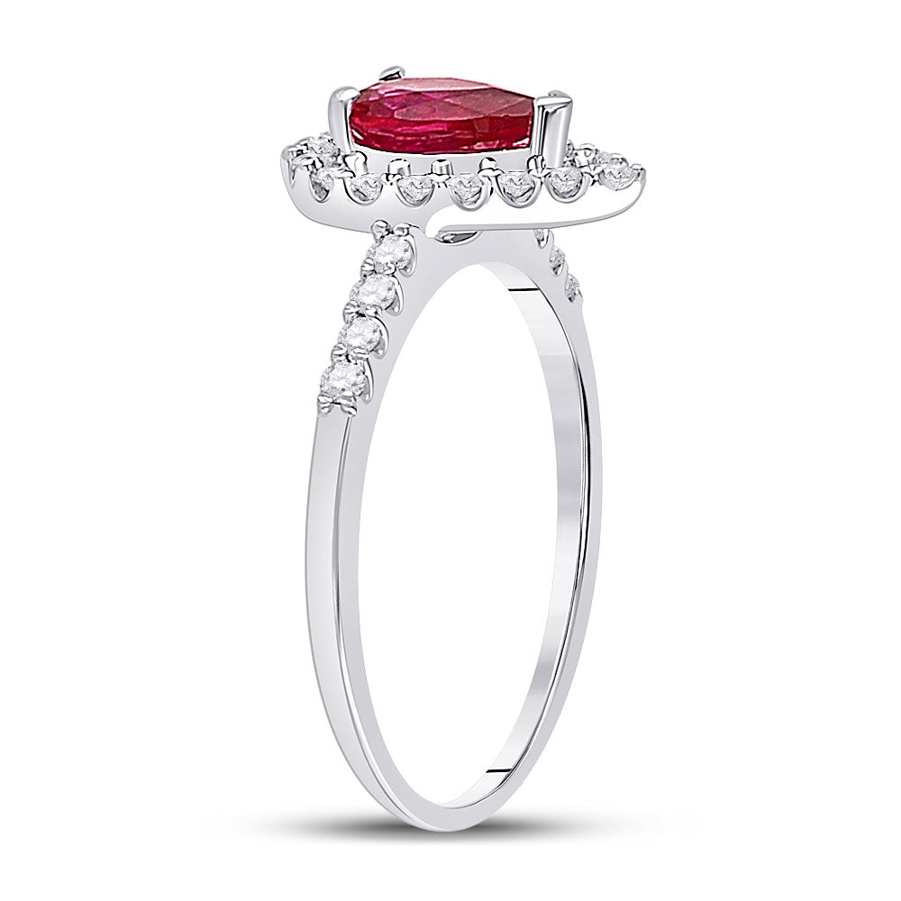 10K White Gold Womens Pear Synthetic Ruby Solitaire Diamond Frame Ring 1-1/5 Cttw, Womens Size: 5-10