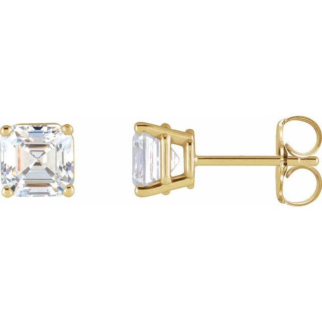 14K Yellow Gold Asscher 3 X 3Mm Vs, Ghi Friction Polished 1/3 Ctw Natural Diamond 4-Prong Basket Earrings