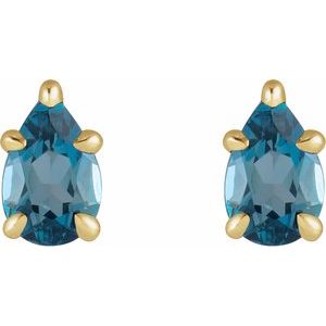 14K Yellow Gold Pear 6 X 4 Mm Natural London Blue Topaz 5-Claw Prong Solitaire Earrings