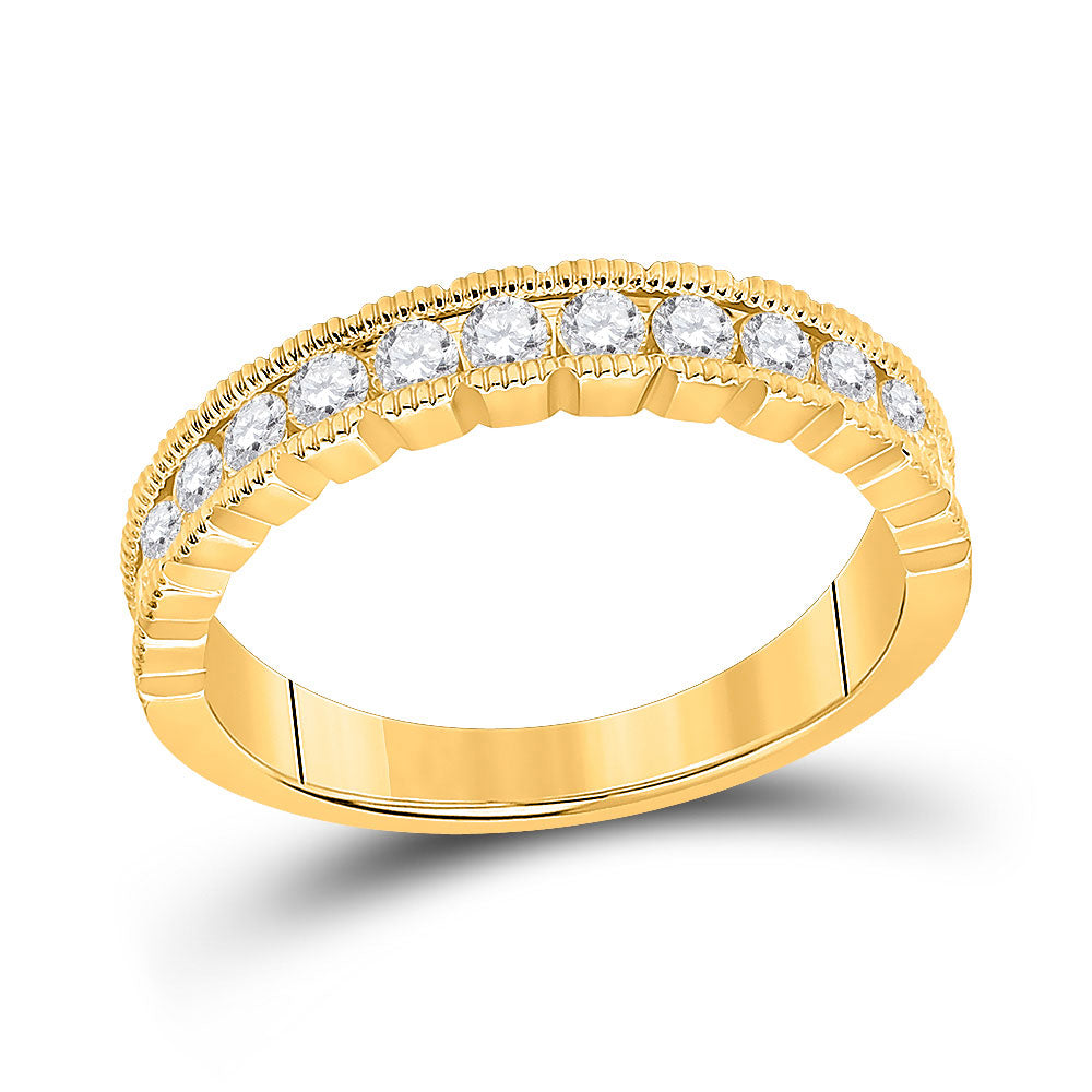 14K Yellow Gold Womens Round Diamond Single Row Band Ring 1/2 Cttw, Womens Size: 5-10