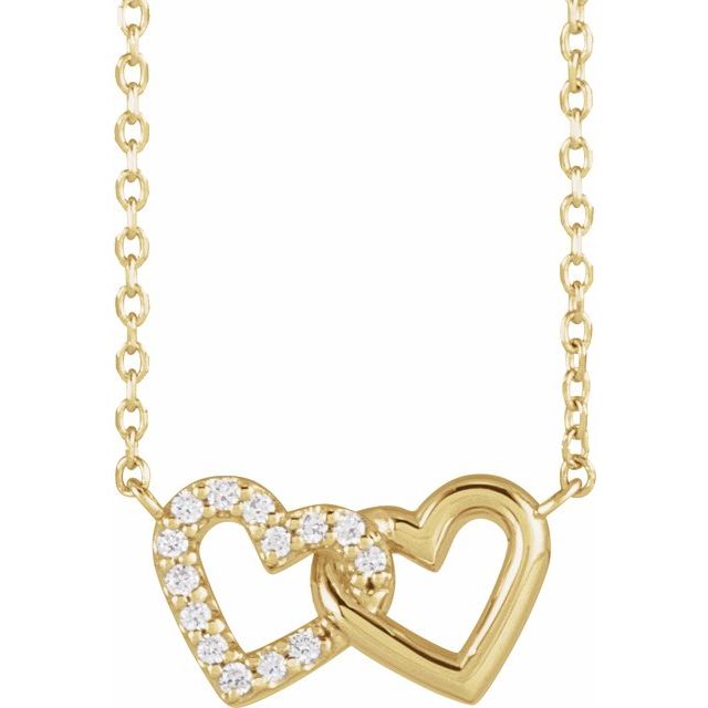 14K Yellow Gold Or Sterling Silver Round 1Mm I1, G-H 16-18 In Polished .05 Ctw Natural Diamond Petite Double Interlocking Heart Necklace