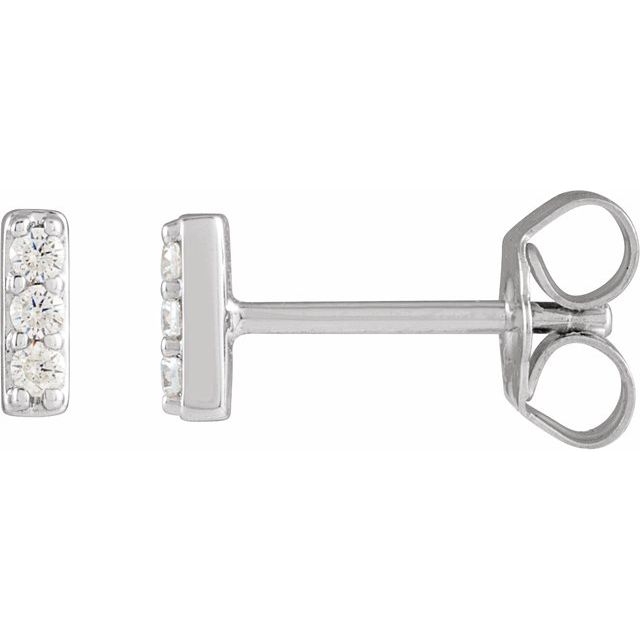14K White Gold 1.5 Mm Round Friction Back Polished 1/10 Ctw Natural Diamond 3-Stone Bar Earrings