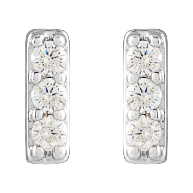 14K White Gold 1.5 Mm Round Friction Back Polished 1/10 Ctw Natural Diamond 3-Stone Bar Earrings