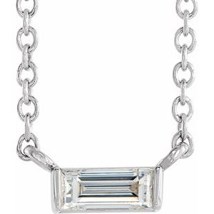 14K White Gold Straight Baguette 4.5 X 2Mm Ghi Si2-Si3 1/8 Ct Natural Diamond Channel-Set Solitaire Necklace, Length: 18 In