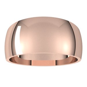 14K Rose Gold 9 Mm Half Round Tapered Band Size 10
