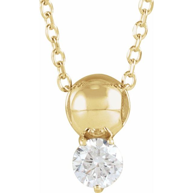 14K Yellow Gold Round 3.6Mm I1, G-H 16-18 In Polished 1/6 Ct Natural Diamond 3-Prong Half Bead Necklace