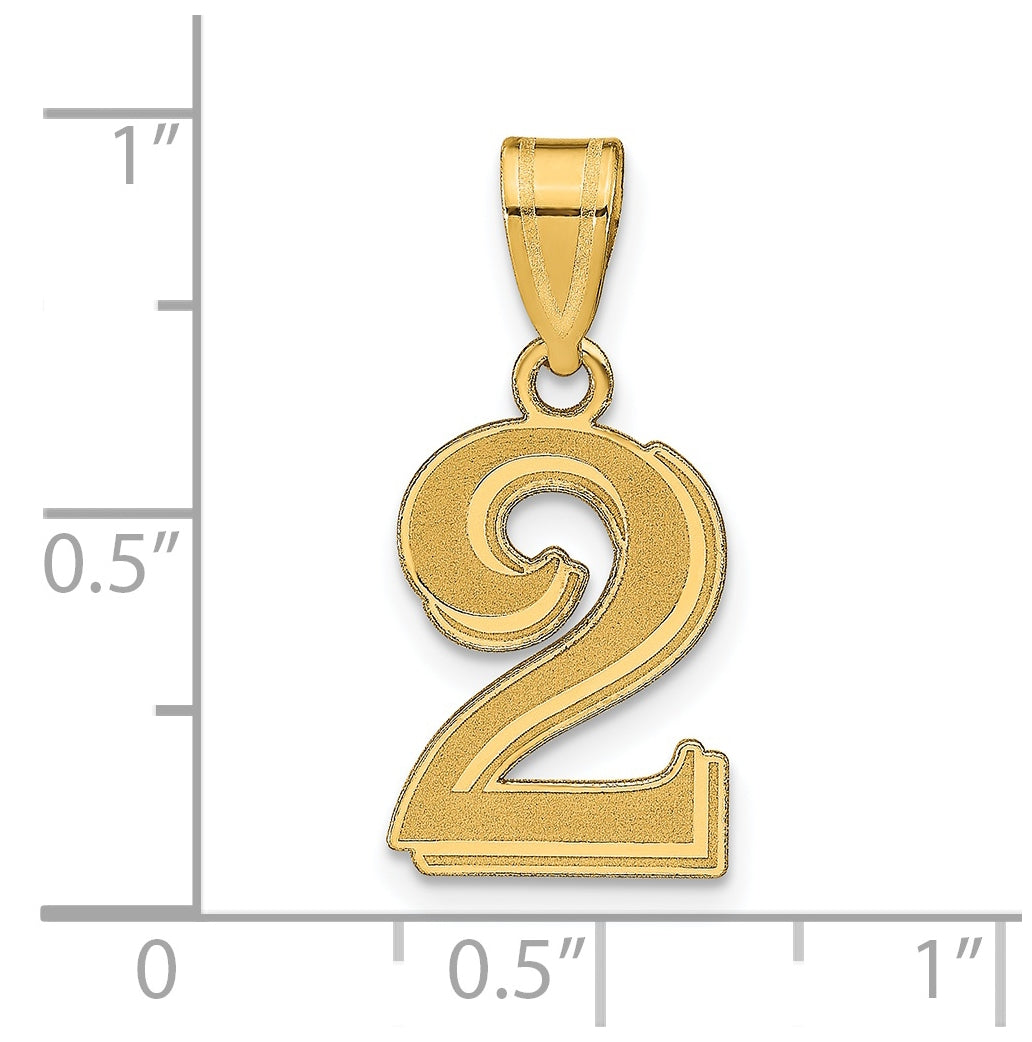 14K Yellow Gold Polished Etched Number 2 Pendant