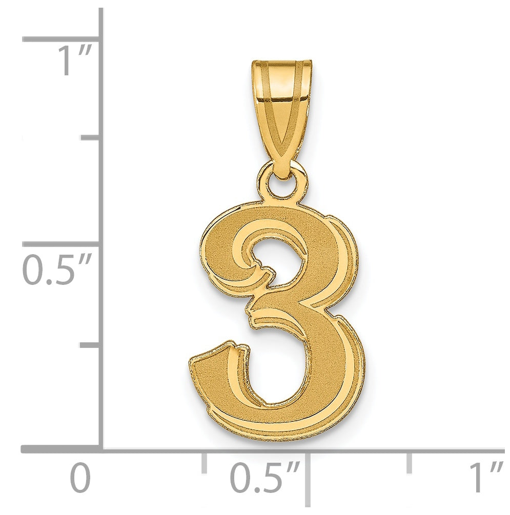 14K Yellow Gold Polished Etched Number 3 Pendant