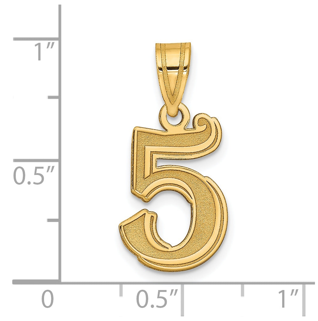 14K Yellow Gold Polished Etched Number 5 Pendant