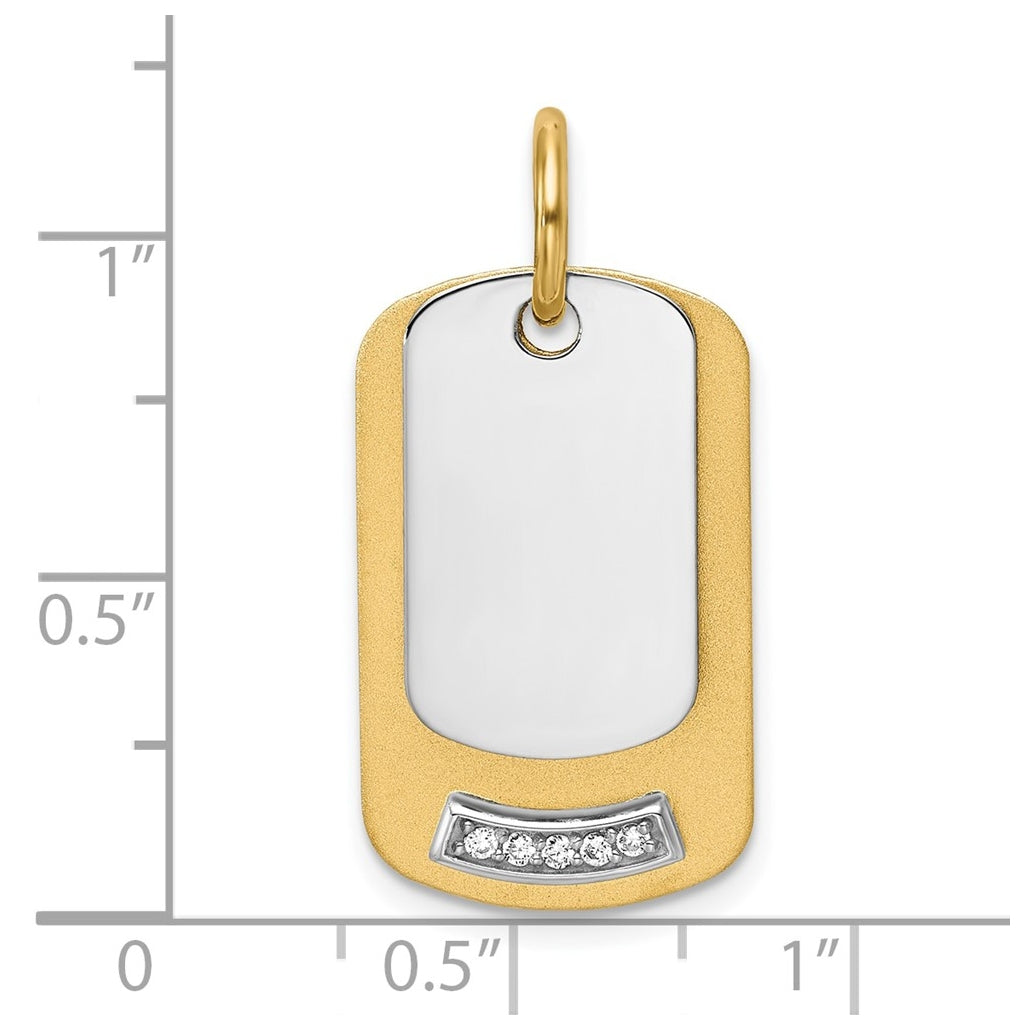14k Two-Tone Gold IBGoodman Polish Two-piece Lab Grown Diamond Dogtag Pendant