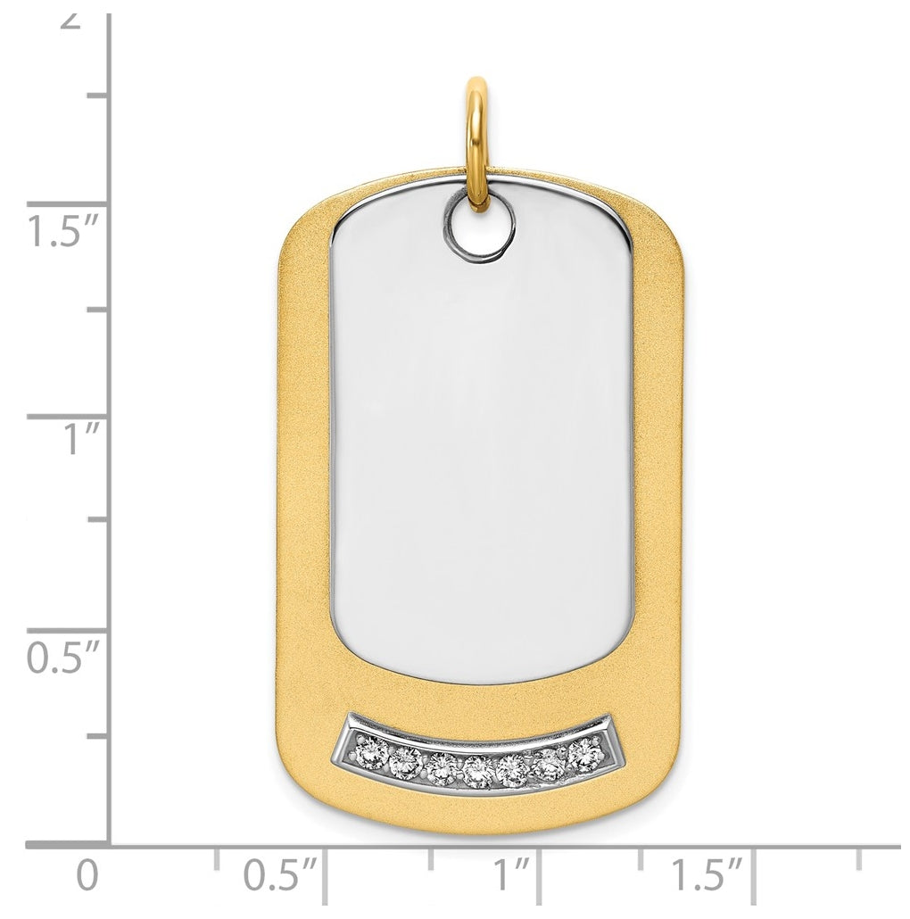 14k Two-Tone Gold IBGoodman Polish Two-piece Lab Grown Diamond Dogtag Pendant