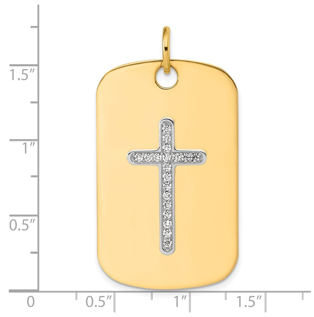 14k Two-Tone Gold IBGoodman Polish Lab Grown Diamond Cross Dogtag Pendant