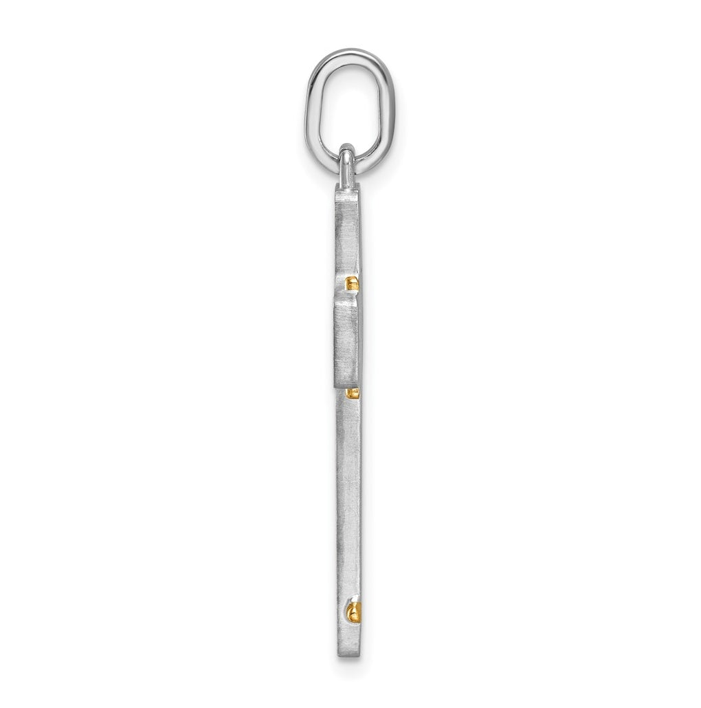 14K Two-tone IBGoodman Brush & Polish Lab Grown Dia. Cross Pendant