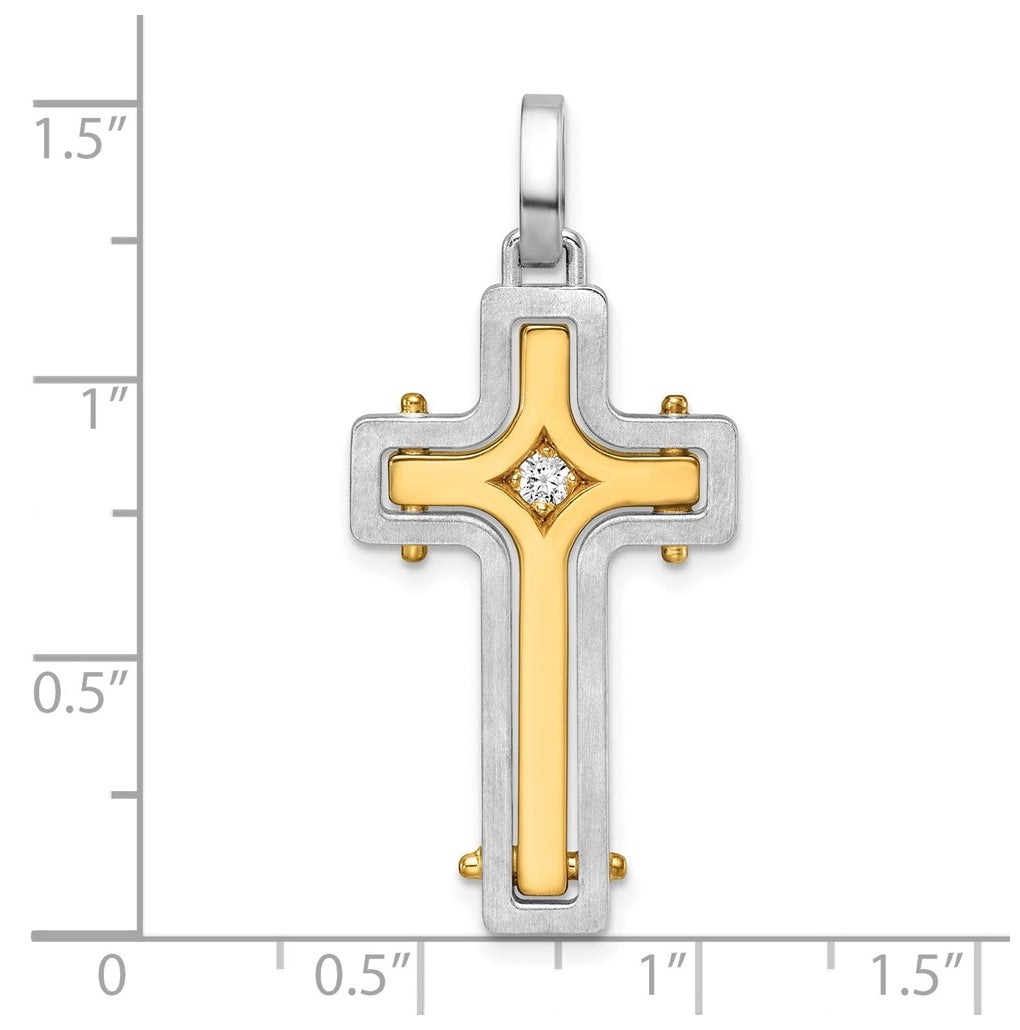 14K Two-tone IBGoodman Brush & Polish Lab Grown Dia. Cross Pendant