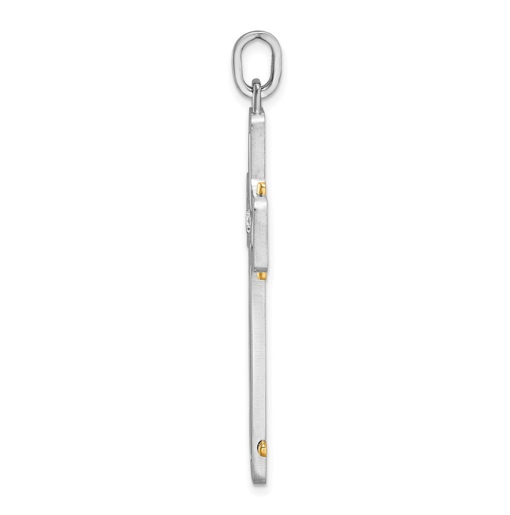 14K Two-tone IBGoodman Brush & Polish Lab Grown Dia. Cross Pendant