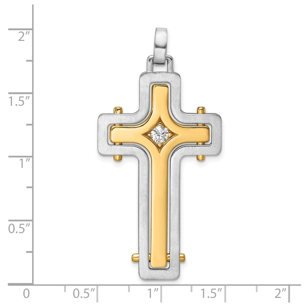 14K Two-tone IBGoodman Brush & Polish Lab Grown Dia. Cross Pendant