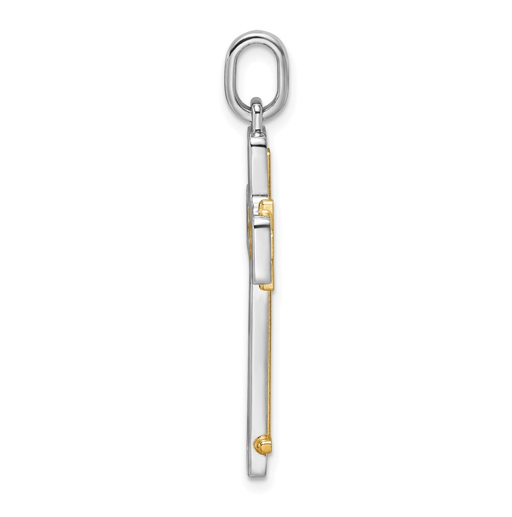 14K Two-tone IBGoodman Brush & Polish Lab Grown Dia. Cross Pendant