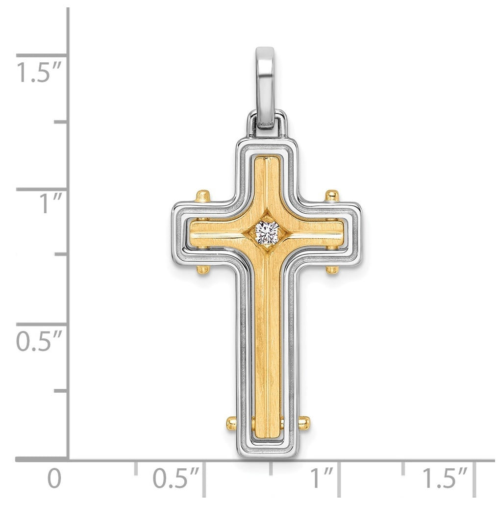 14K Two-tone IBGoodman Brush & Polish Lab Grown Dia. Cross Pendant