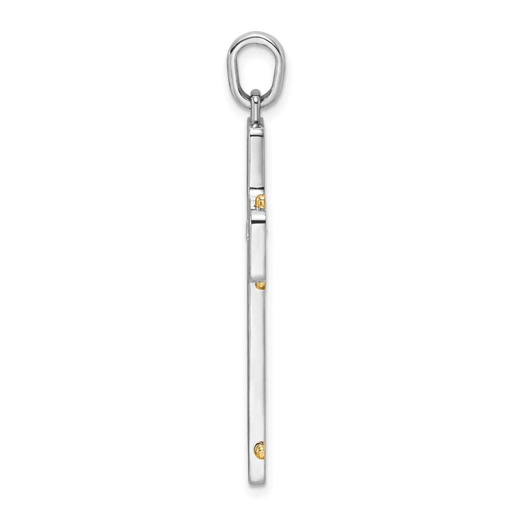 14K Two-tone IBGoodman Brush & Polish Lab Grown Dia. Cross Pendant