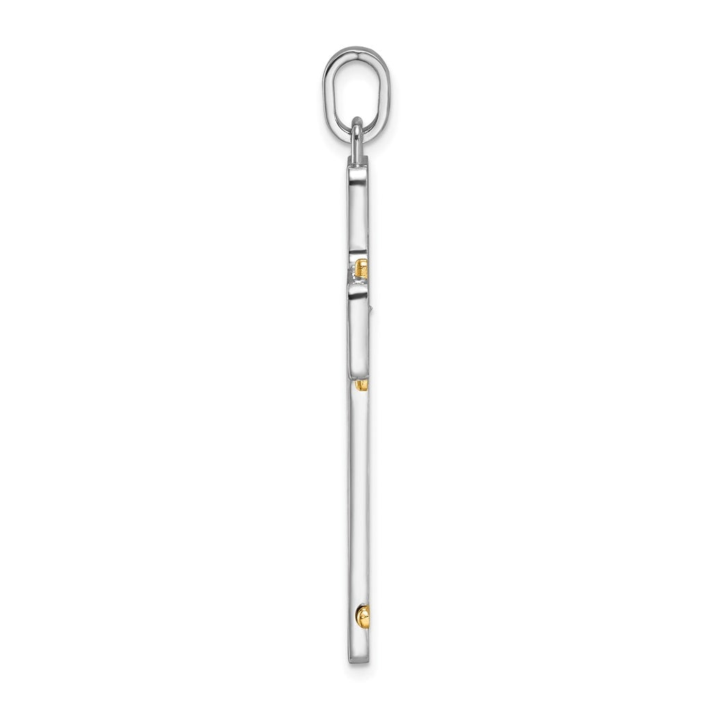 14K Two-tone IBGoodman Brush & Polish Lab Grown Dia. Cross Pendant