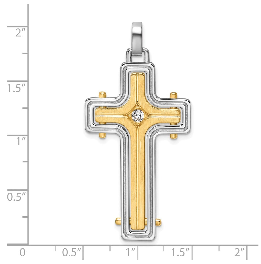 14K Two-tone IBGoodman Brush & Polish Lab Grown Dia. Cross Pendant