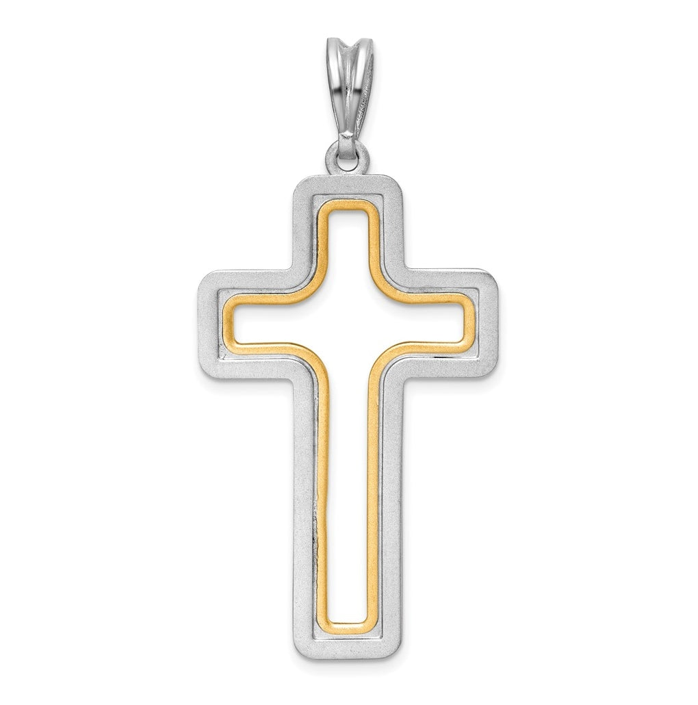 14K Two-tone IBGoodman Polished Open Cross Pendant