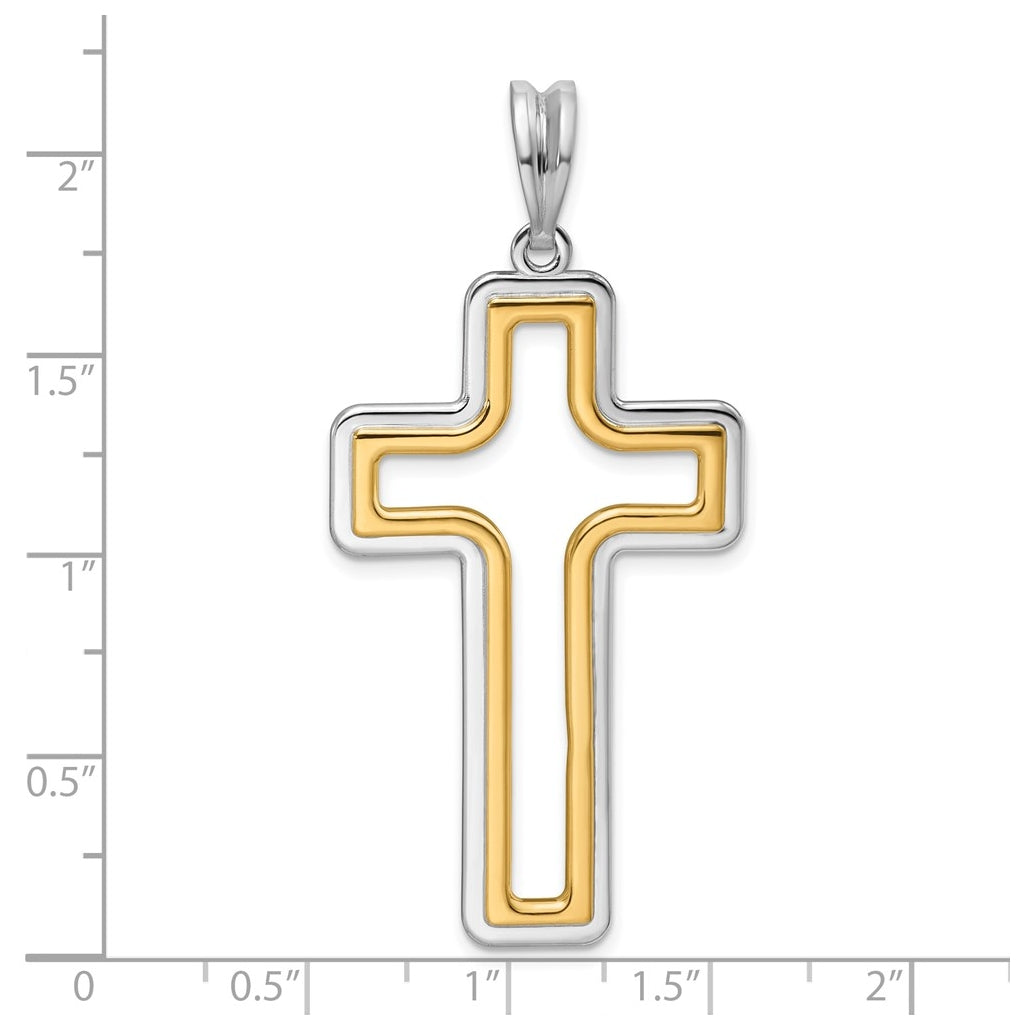 14K Two-tone IBGoodman Polished Open Cross Pendant