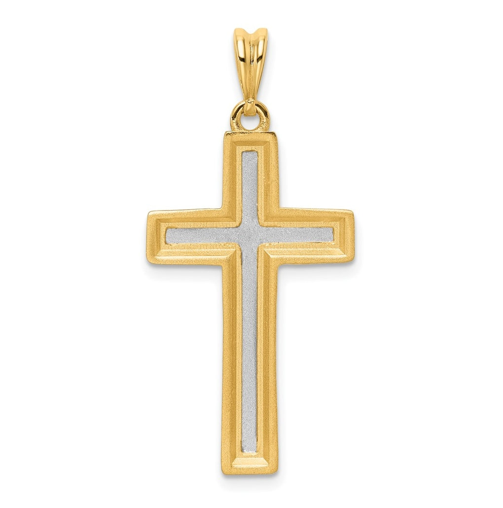 14K Two-tone IBGoodman Polished Textured Cross Pendant
