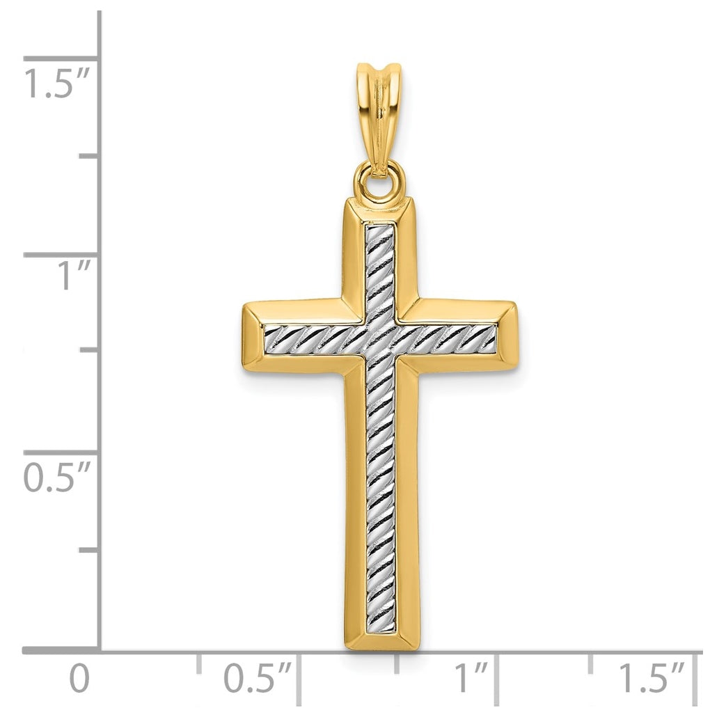 14K Two-tone IBGoodman Polished Textured Cross Pendant