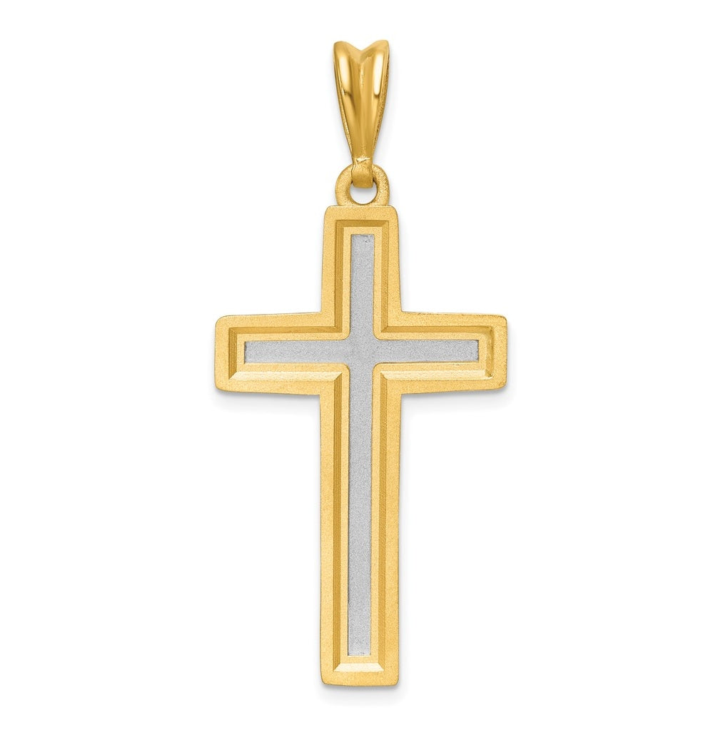 14K Two-tone IBGoodman Polished Textured Cross Pendant
