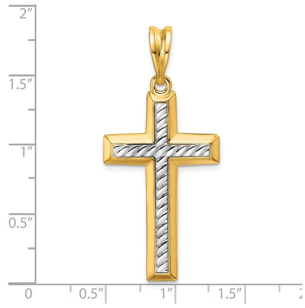 14K Two-tone IBGoodman Polished Textured Cross Pendant