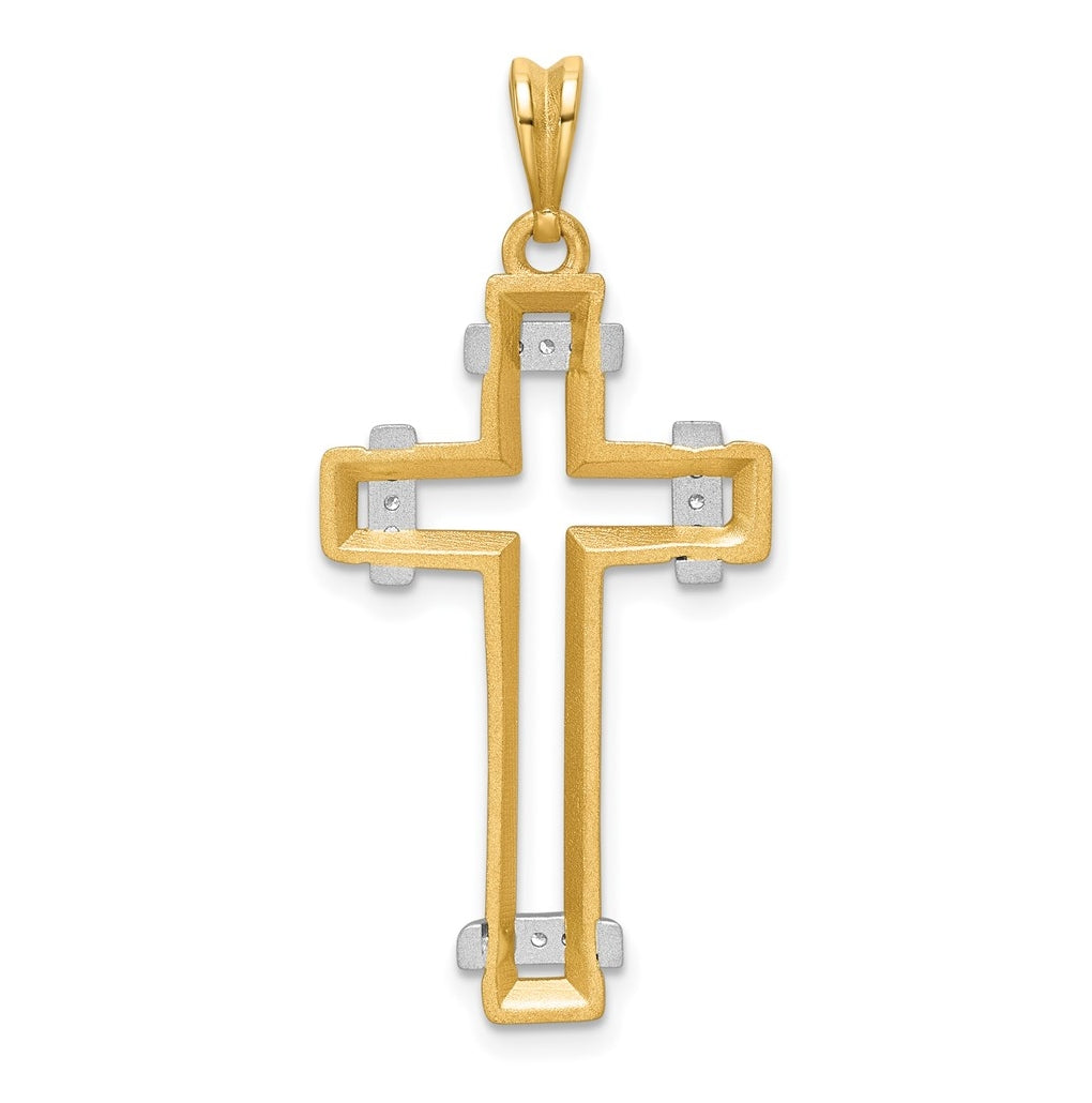 14K Two-tone IBGoodman Polished Cut Out Diamond Cross Pendant
